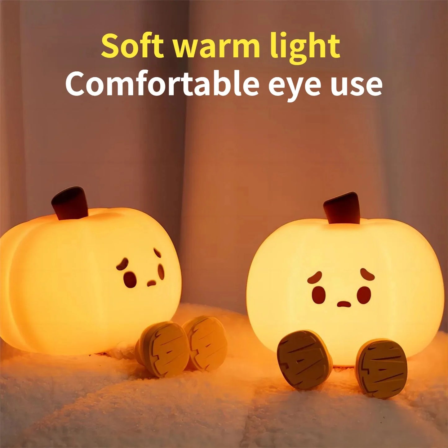 SpookyGlow Rechargeable Pumpkin Night Light – Soft Silicone, Touch Dimming, Bedside & Holiday Decoration