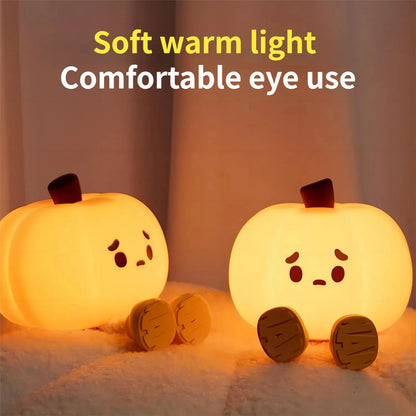 SpookyGlow Rechargeable Pumpkin Night Light – Soft Silicone, Touch Dimming, Bedside & Holiday Decoration