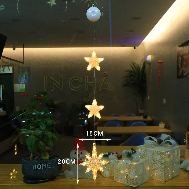 3-Piece LED Star Hanging Ornaments for Christmas - Window Decorations for Home & New Year Festivities