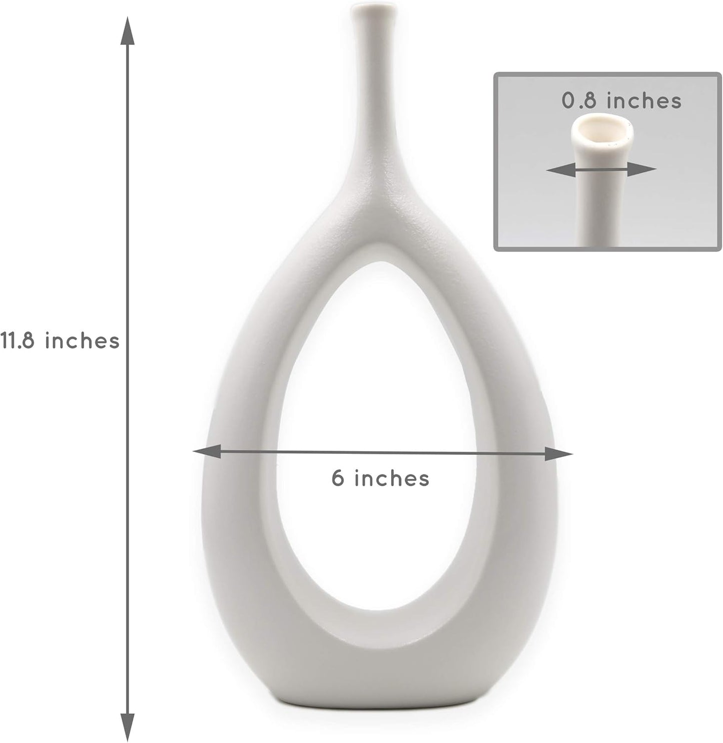 12-Inch White Ceramic Vase - Contemporary Home Decor for Living Room, Bedroom, and Kitchen