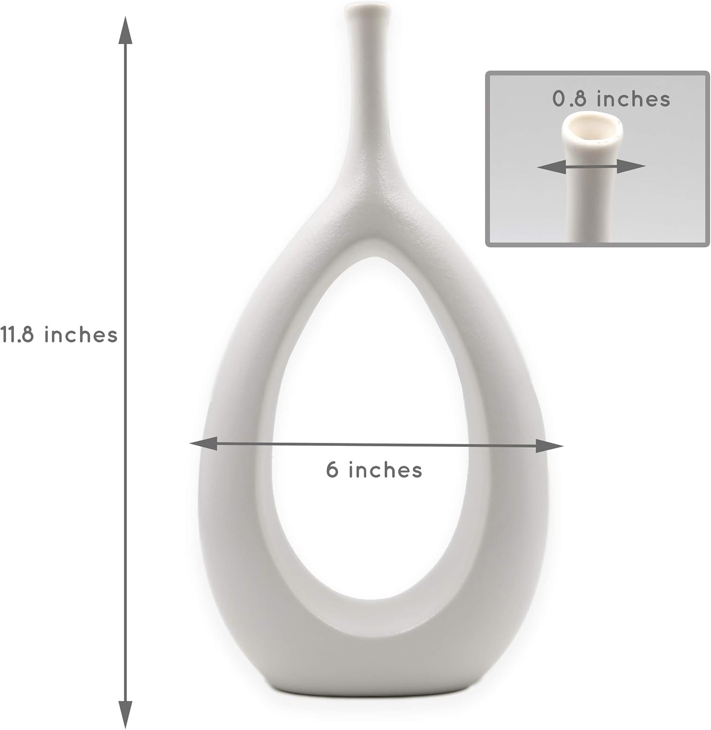 12-Inch White Ceramic Vase - Contemporary Home Decor for Living Room, Bedroom, and Kitchen