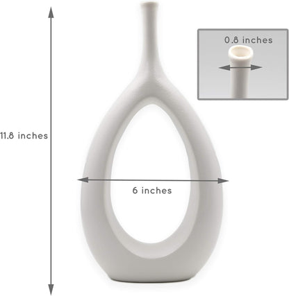 12-Inch White Ceramic Vase - Contemporary Home Decor for Living Room, Bedroom, and Kitchen