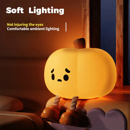 SpookyGlow Rechargeable Pumpkin Night Light – Soft Silicone, Touch Dimming, Bedside & Holiday Decoration