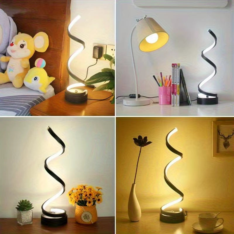 Elegant Dimmable Spiral LED Table Lamp - Modern Minimalist Design with Adjustable Arm and Soft Light