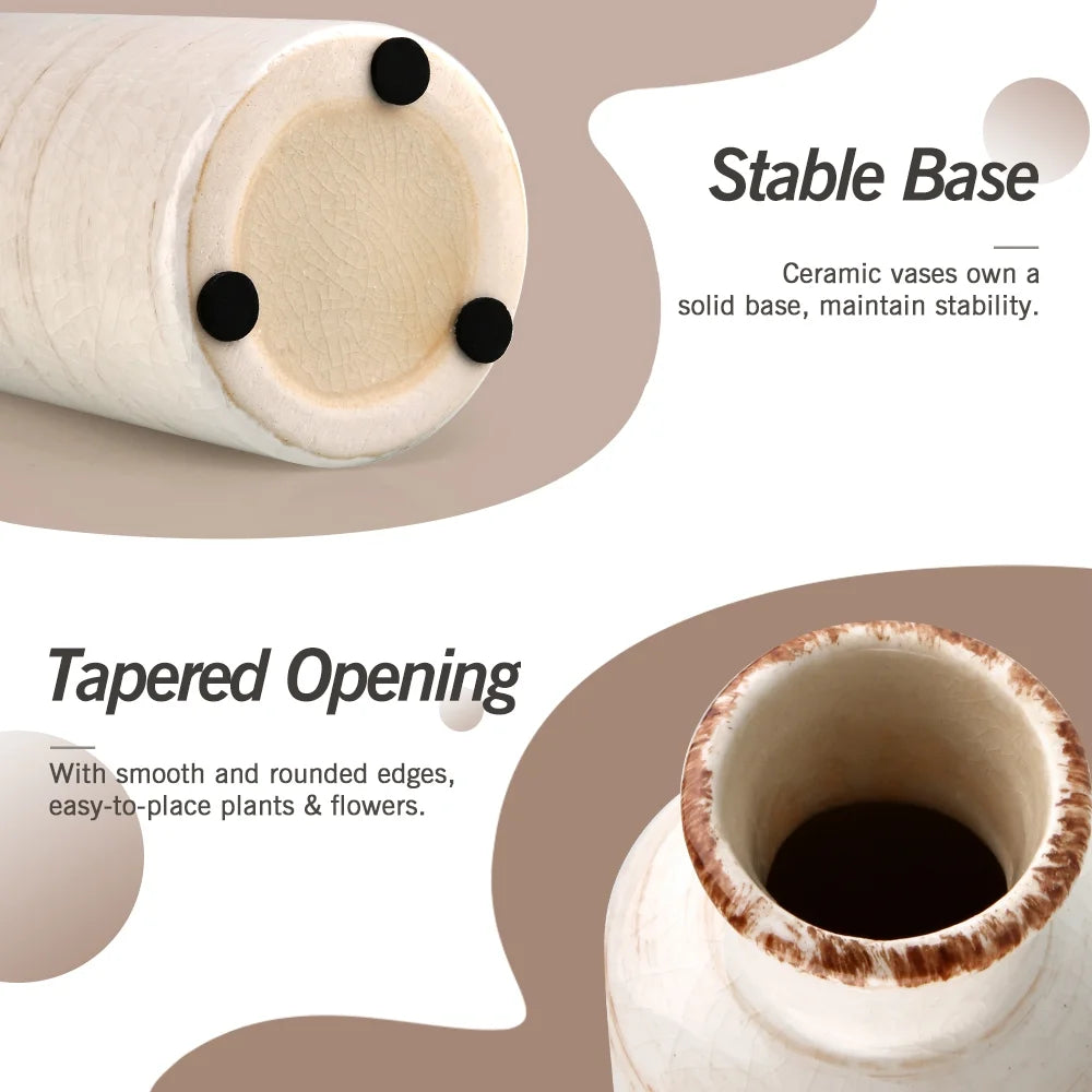 Chic Set of 3 Distressed White Ceramic Vases (5.5" - 10") for Stylish Home Decor