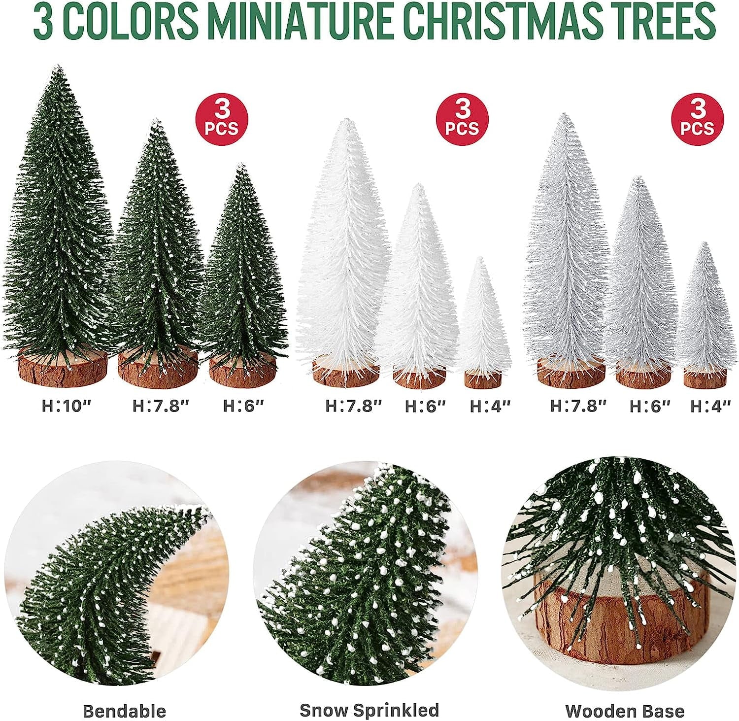Mini Forest of Tiny Christmas Trees: The Only Family That Gets Along Without Ever Growing Up! (Includes 4 Sizes of Festive Foliage in Green, Silver, and White)