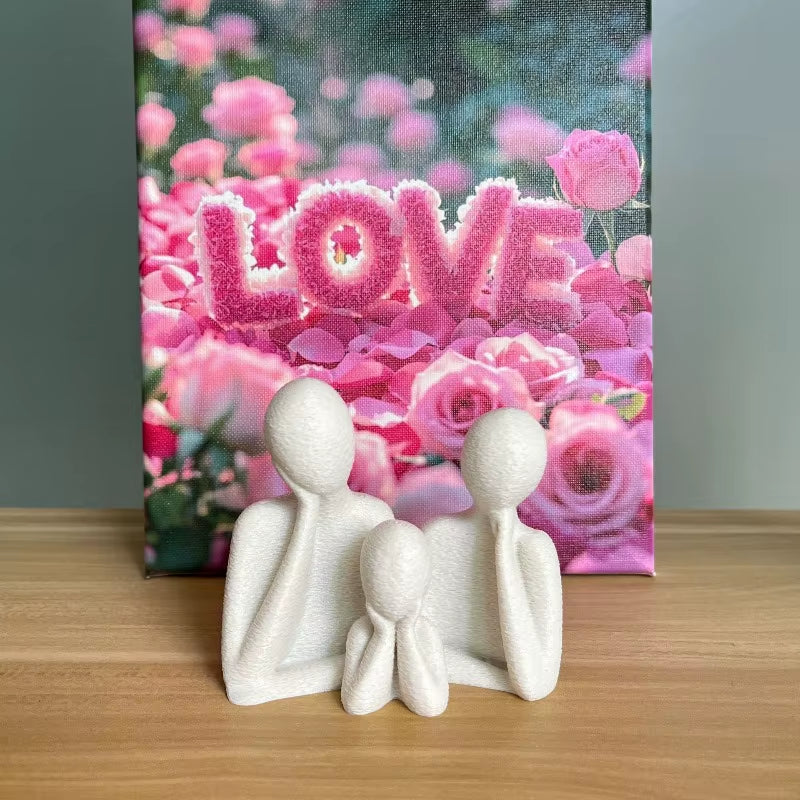 Elegant Black & White 3D Printed Abstract Family Figurines Set - Artistic Home Decor for Families of Three