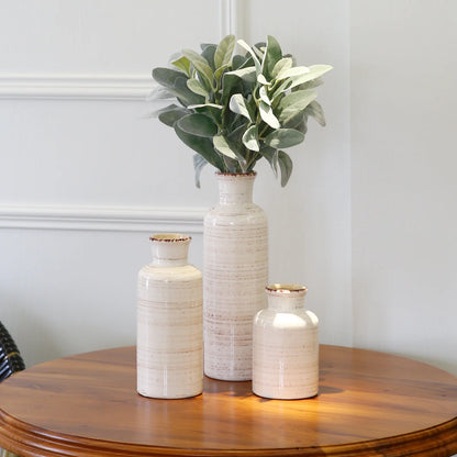 Chic Set of 3 Distressed White Ceramic Vases (5.5" - 10") for Stylish Home Decor