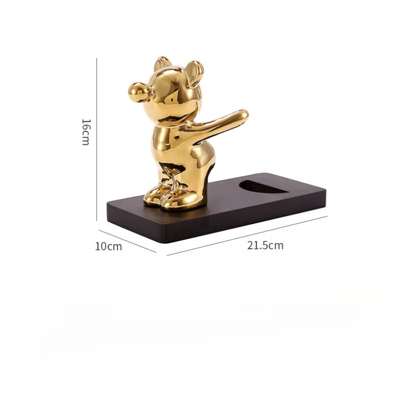 Luxurious Ceramic Teddy Bear Red Wine Rack Statue - Elegant Home Decor for Living Room & Dining Area