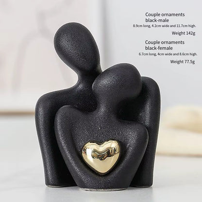 Romantic Ceramic Couple Statue - Abstract Modern Hugging Figurine for Love and Home Decor