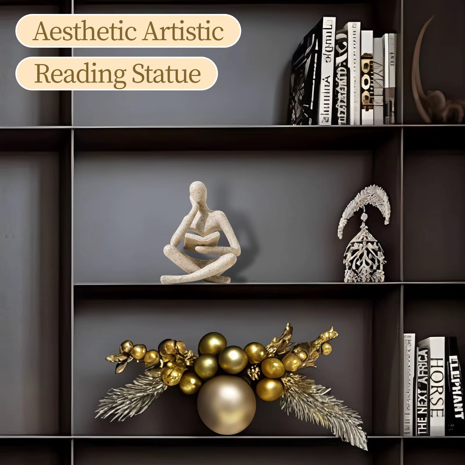 Elegant Abstract Thinker Statue - Modern Bookshelf Decor for Aesthetic Home Living