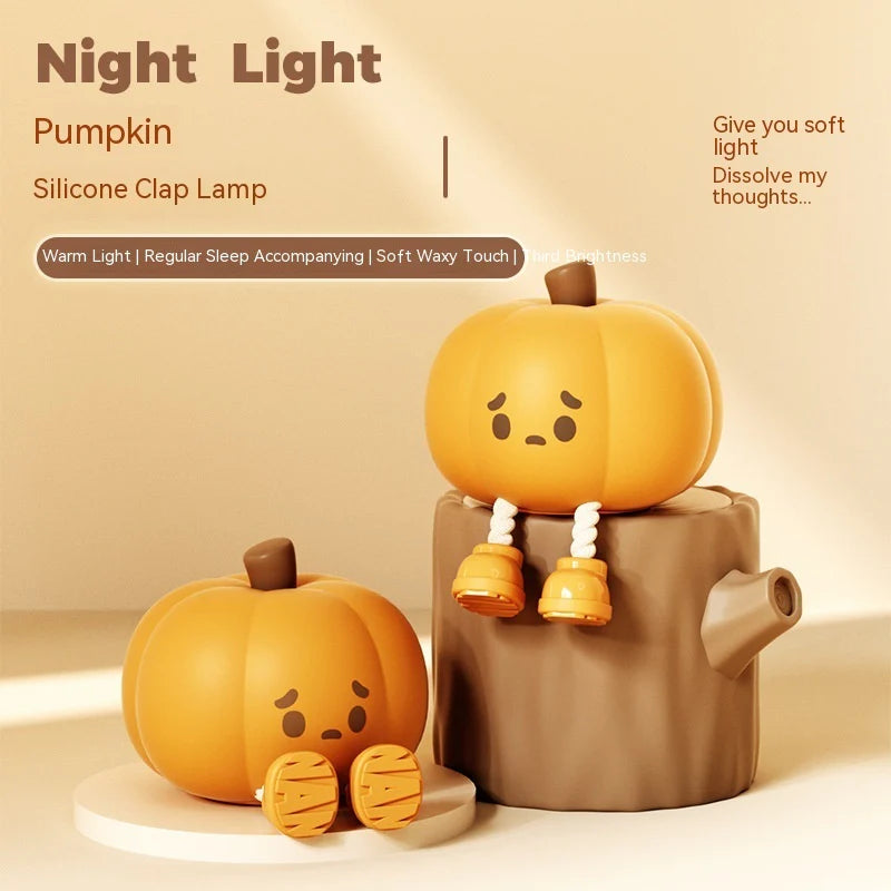 SpookyGlow Rechargeable Pumpkin Night Light – Soft Silicone, Touch Dimming, Bedside & Holiday Decoration