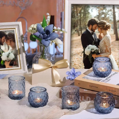 Elegant Blue Glass Votive Candle Holders - Set of 6 or 12 for Perfect Wedding and Party Table Decor