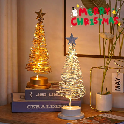 LED Spiral Christmas Tree Lamp - Elegant Wrought Iron Desk Ornament for Holiday Cheer