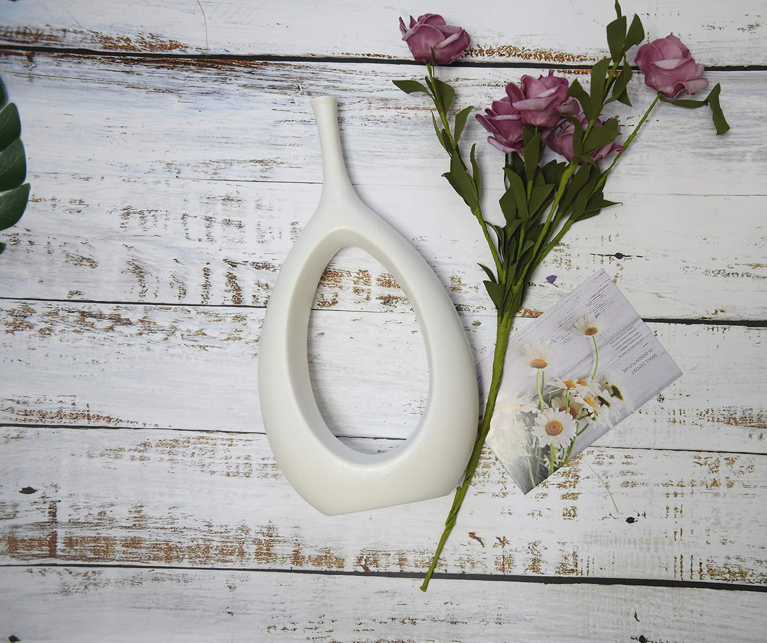 12-Inch White Ceramic Vase - Contemporary Home Decor for Living Room, Bedroom, and Kitchen