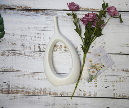 12-Inch White Ceramic Vase - Contemporary Home Decor for Living Room, Bedroom, and Kitchen