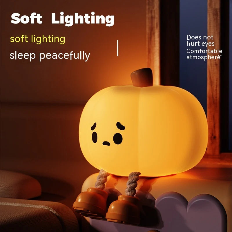 SpookyGlow Rechargeable Pumpkin Night Light – Soft Silicone, Touch Dimming, Bedside & Holiday Decoration