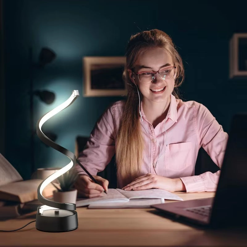 Elegant Dimmable Spiral LED Table Lamp - Modern Minimalist Design with Adjustable Arm and Soft Light
