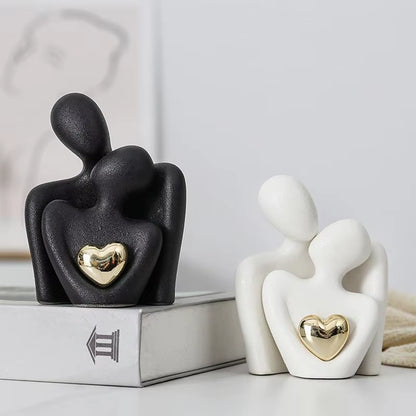 Romantic Ceramic Couple Statue - Abstract Modern Hugging Figurine for Love and Home Decor