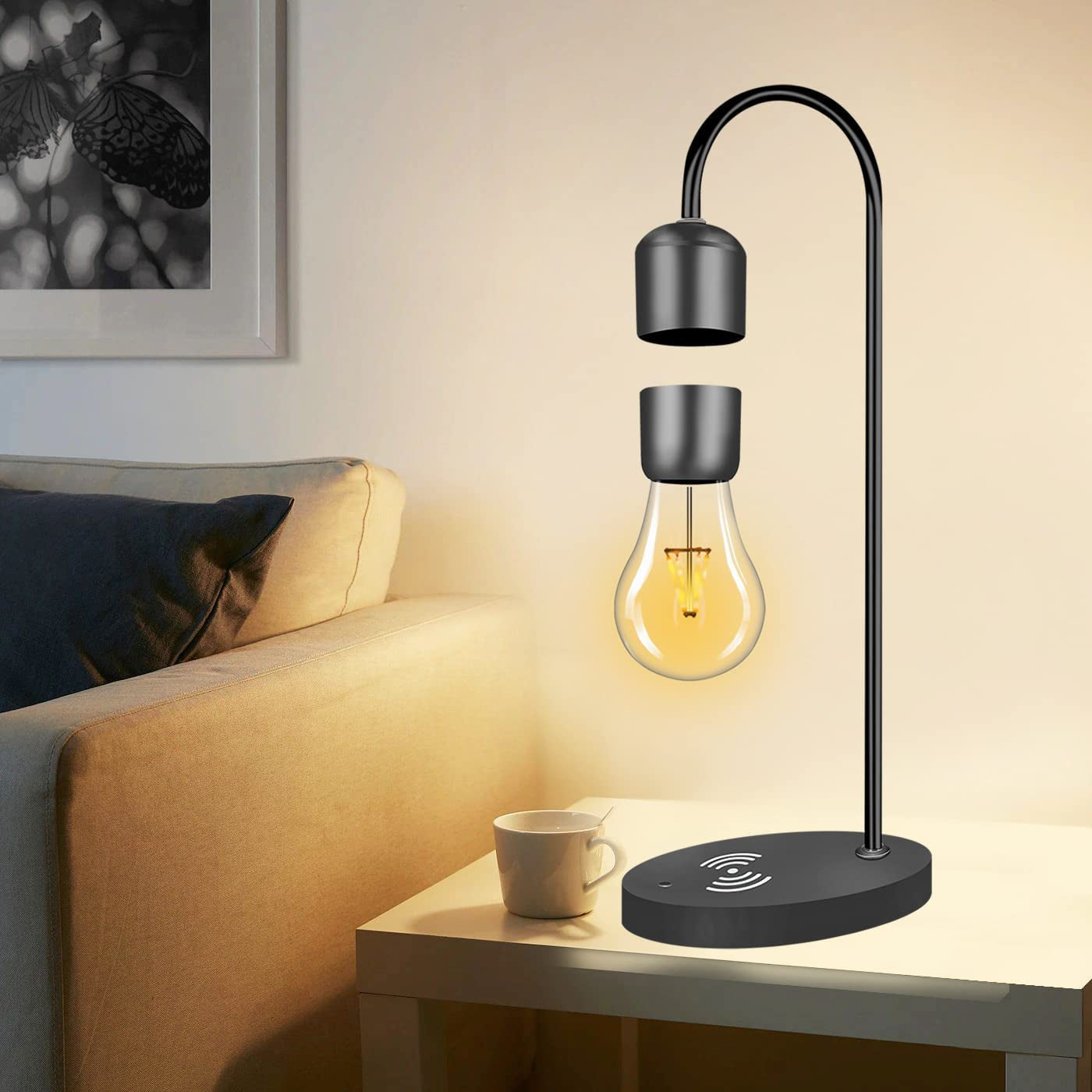Magnetic Levitating Lamp & Wireless Phone Charger - Floating LED Bulb for Stunning Bedroom Decor & Perfect Christmas Gift!