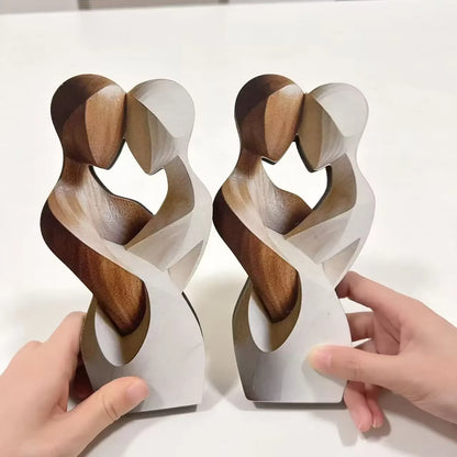 Elegant 2D Flat Wooden Couple Statue - Modern Art Sculpture for Living Room, Bedroom, and Office Decor
