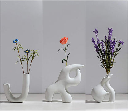 Nordic Minimalist White Ceramic Vase - Elegant Rustic Decor for Living Room, Fireplace & Table Centerpieces (5.9'' x 5.9'')