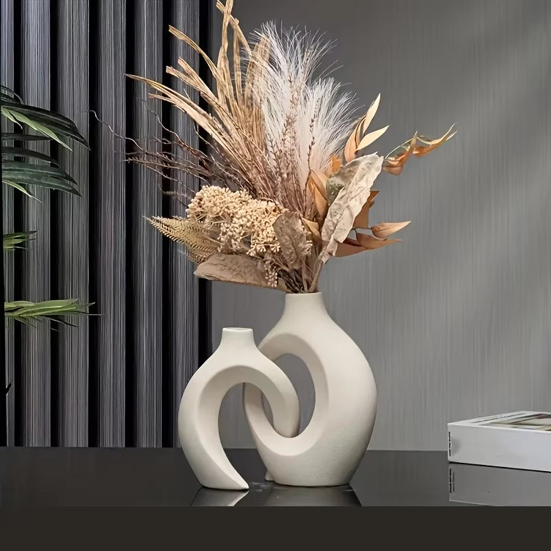 Elegant Hollow Nordic Vase Set of 2 - Chic Plastic Imitation Ceramic Flower Vases for Trendy Living Room Decor