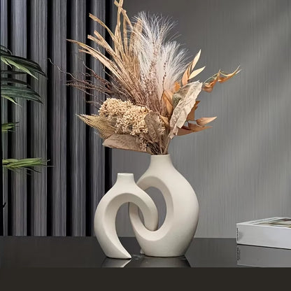 Elegant Hollow Nordic Vase Set of 2 - Chic Plastic Imitation Ceramic Flower Vases for Trendy Living Room Decor
