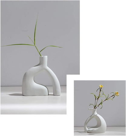 Nordic Minimalist White Ceramic Vase - Elegant Rustic Decor for Living Room, Fireplace & Table Centerpieces (5.9'' x 5.9'')
