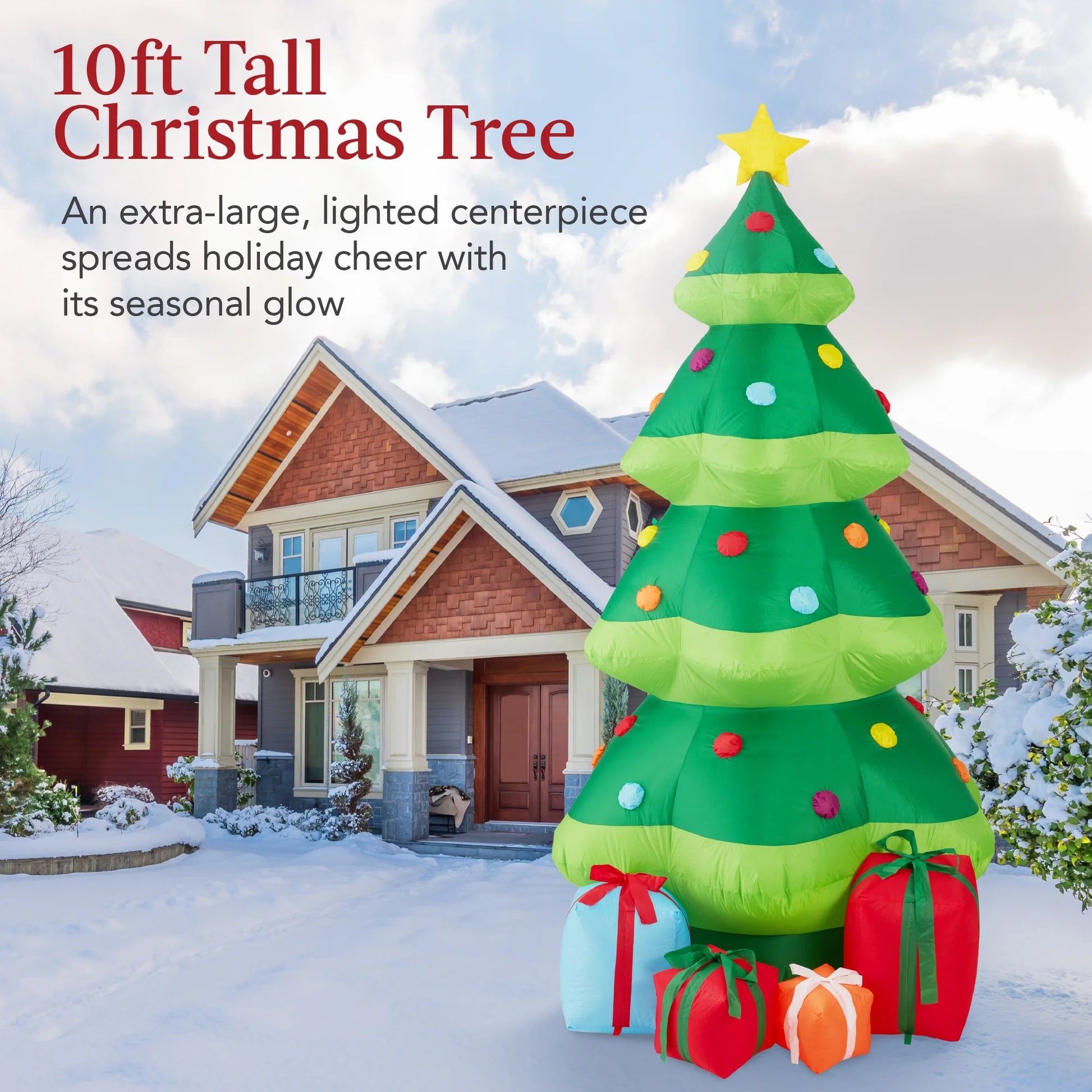 Make your holidays magical with our 10Ft Inflatable Christmas Tree! 🎄✨ The perfect outdoor decoration featuring 10 bright LED lights! #ChristmasDecor #InflatableTree