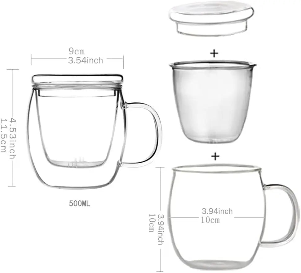Elegant Borosilicate Glass Tea Cup with Infuser and Lid - 17 oz Perfect for Loose Leaf Tea Lovers