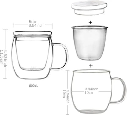 Elegant Borosilicate Glass Tea Cup with Infuser and Lid - 17 oz Perfect for Loose Leaf Tea Lovers