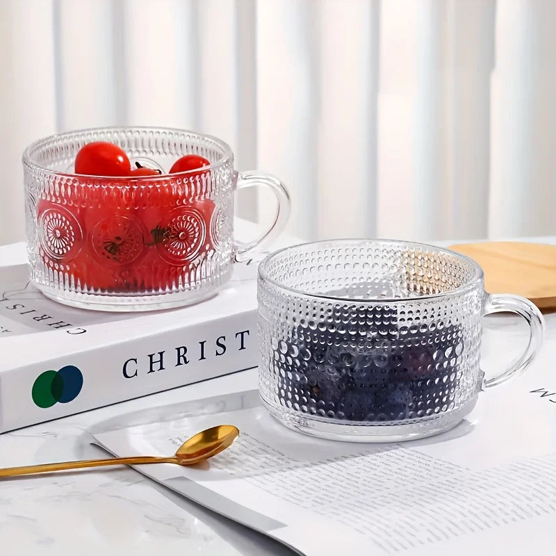 Elevate Your Beverage Experience with Our Vintage 4-Piece Set of 15.2Oz Glass Cups with Wooden Lids – Ideal for Coffee, Lattes, and Cereal!