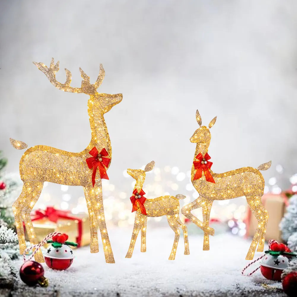 Illuminate Your Holidays with the 3-Piece Lighted Christmas Deer Family Decor - Adorable Reindeer Yard Decoration for Festive Cheer