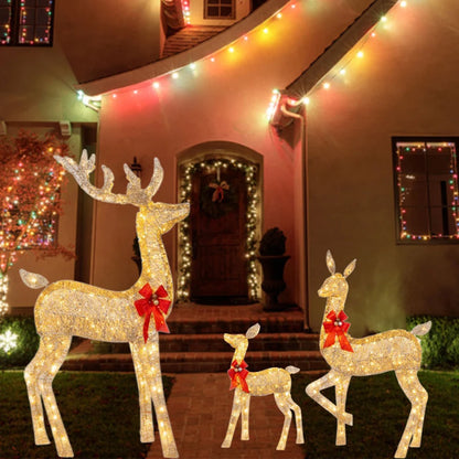Illuminate Your Holidays with the 3-Piece Lighted Christmas Deer Family Decor - Adorable Reindeer Yard Decoration for Festive Cheer