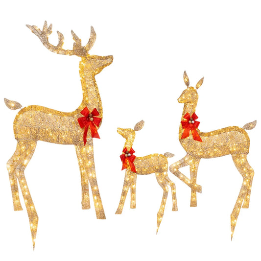 Illuminate Your Holidays with the 3-Piece Lighted Christmas Deer Family Decor - Adorable Reindeer Yard Decoration for Festive Cheer