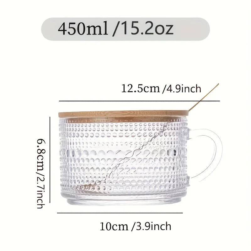 Elevate Your Beverage Experience with Our Vintage 4-Piece Set of 15.2Oz Glass Cups with Wooden Lids – Ideal for Coffee, Lattes, and Cereal!