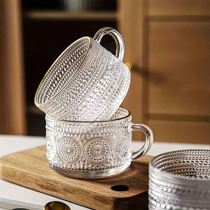 Elevate Your Beverage Experience with Our Vintage 4-Piece Set of 15.2Oz Glass Cups with Wooden Lids – Ideal for Coffee, Lattes, and Cereal!
