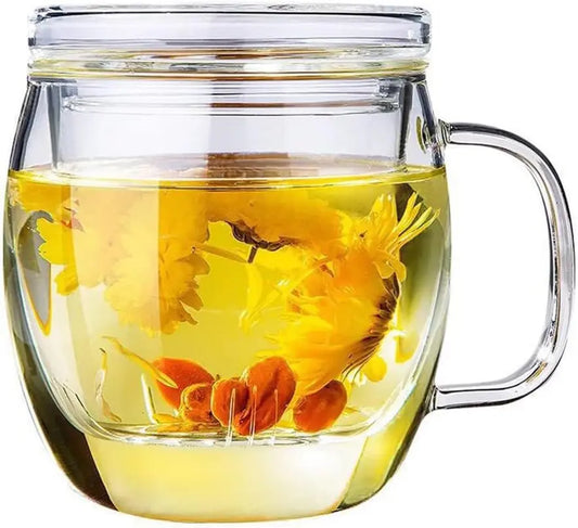 Elegant Borosilicate Glass Tea Cup with Infuser and Lid - 17 oz Perfect for Loose Leaf Tea Lovers