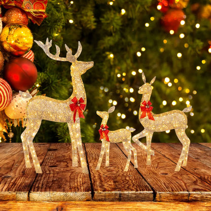 Illuminate Your Holidays with the 3-Piece Lighted Christmas Deer Family Decor - Adorable Reindeer Yard Decoration for Festive Cheer