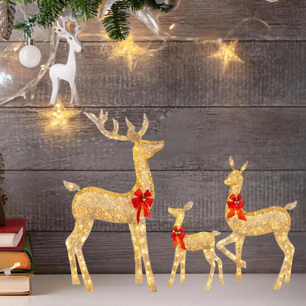 Illuminate Your Holidays with the 3-Piece Lighted Christmas Deer Family Decor - Adorable Reindeer Yard Decoration for Festive Cheer