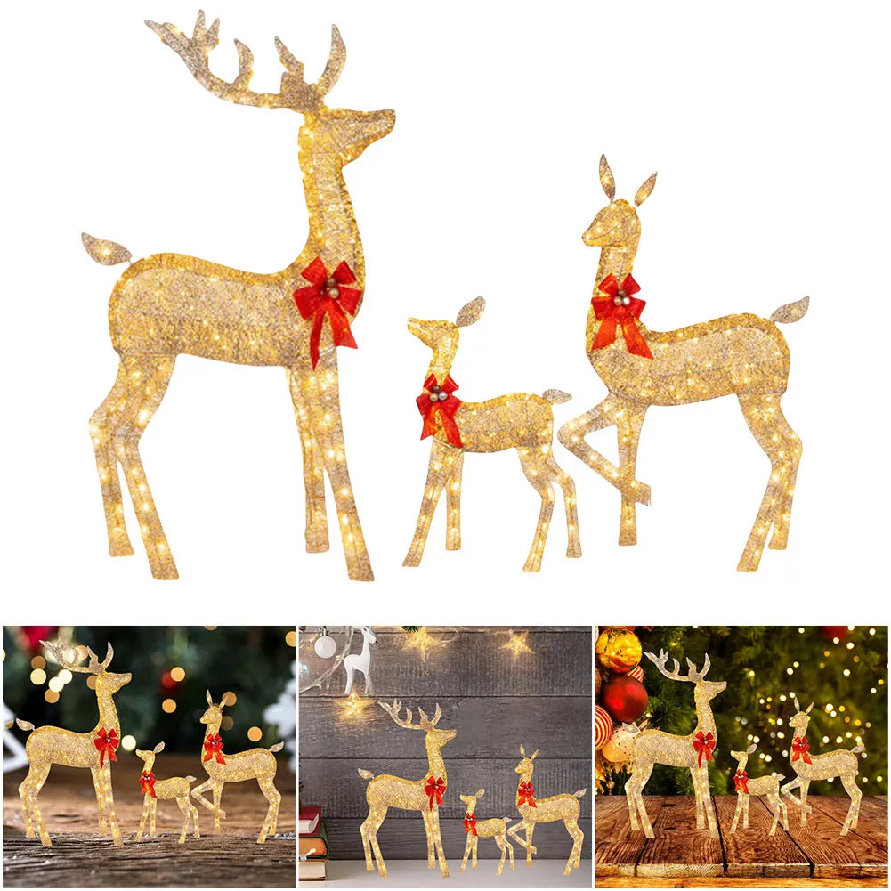 Illuminate Your Holidays with the 3-Piece Lighted Christmas Deer Family Decor - Adorable Reindeer Yard Decoration for Festive Cheer