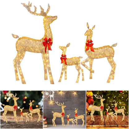Illuminate Your Holidays with the 3-Piece Lighted Christmas Deer Family Decor - Adorable Reindeer Yard Decoration for Festive Cheer