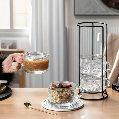 Elevate Your Beverage Experience with Our Vintage 4-Piece Set of 15.2Oz Glass Cups with Wooden Lids – Ideal for Coffee, Lattes, and Cereal!
