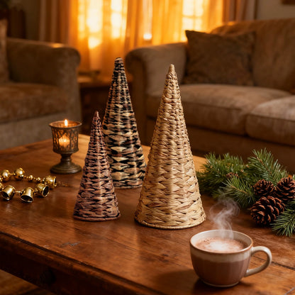 Tiny Tree Trio: The Wicker Wonder Christmas Edition for Minimalists Who Love Rustic Charm and Not Breaking Their Necks!