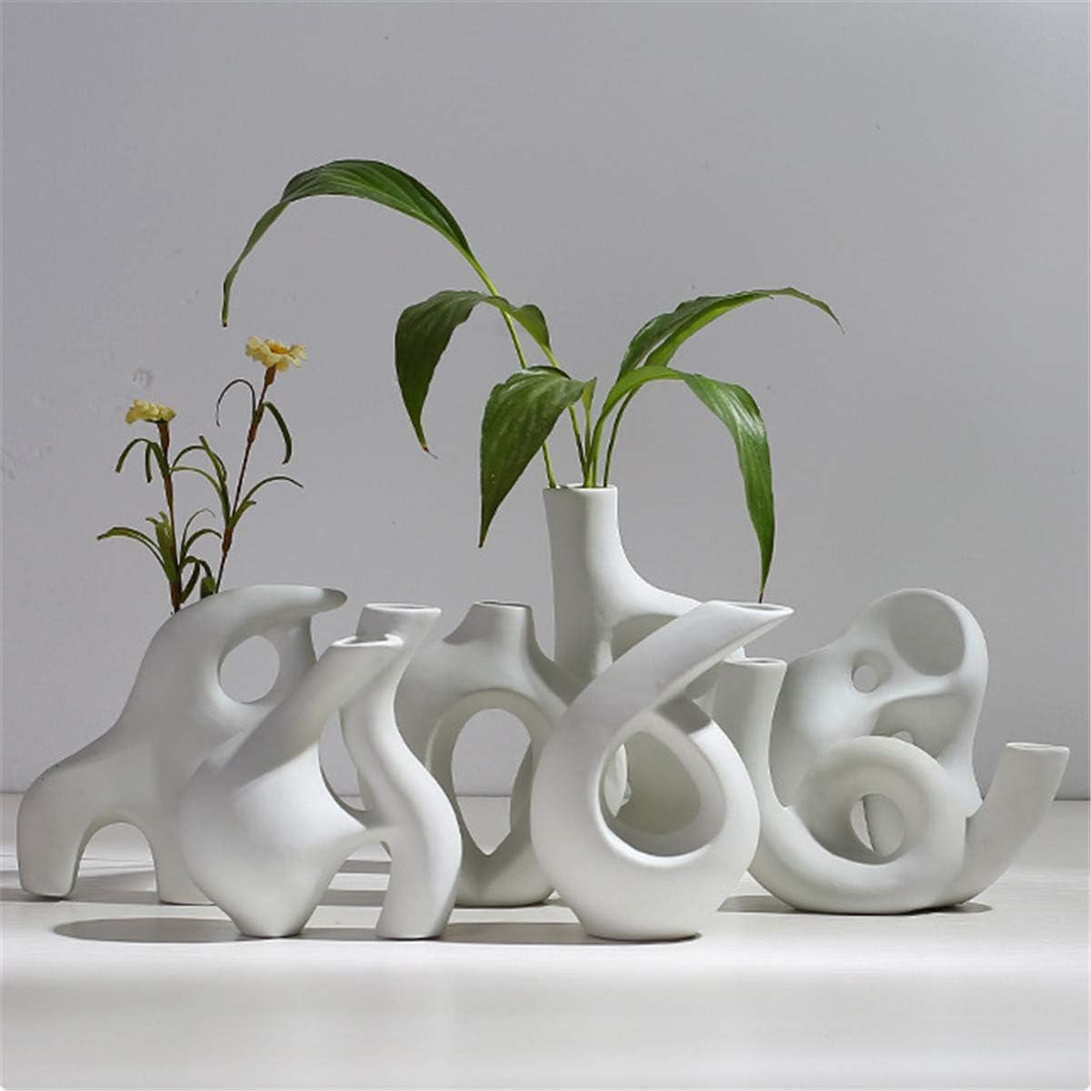Nordic Minimalist White Ceramic Vase - Elegant Rustic Decor for Living Room, Fireplace & Table Centerpieces (5.9'' x 5.9'')