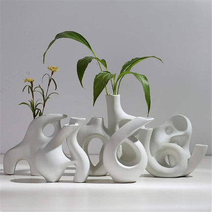 Nordic Minimalist White Ceramic Vase - Elegant Rustic Decor for Living Room, Fireplace & Table Centerpieces (5.9'' x 5.9'')