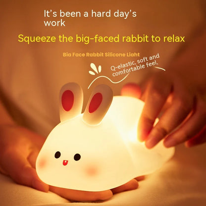 LED Touch Sensor Night Light - Cartoon Rabbit Design, Silicone Bedside Lamp for Kids, Ideal Christmas Gift and Home Decor