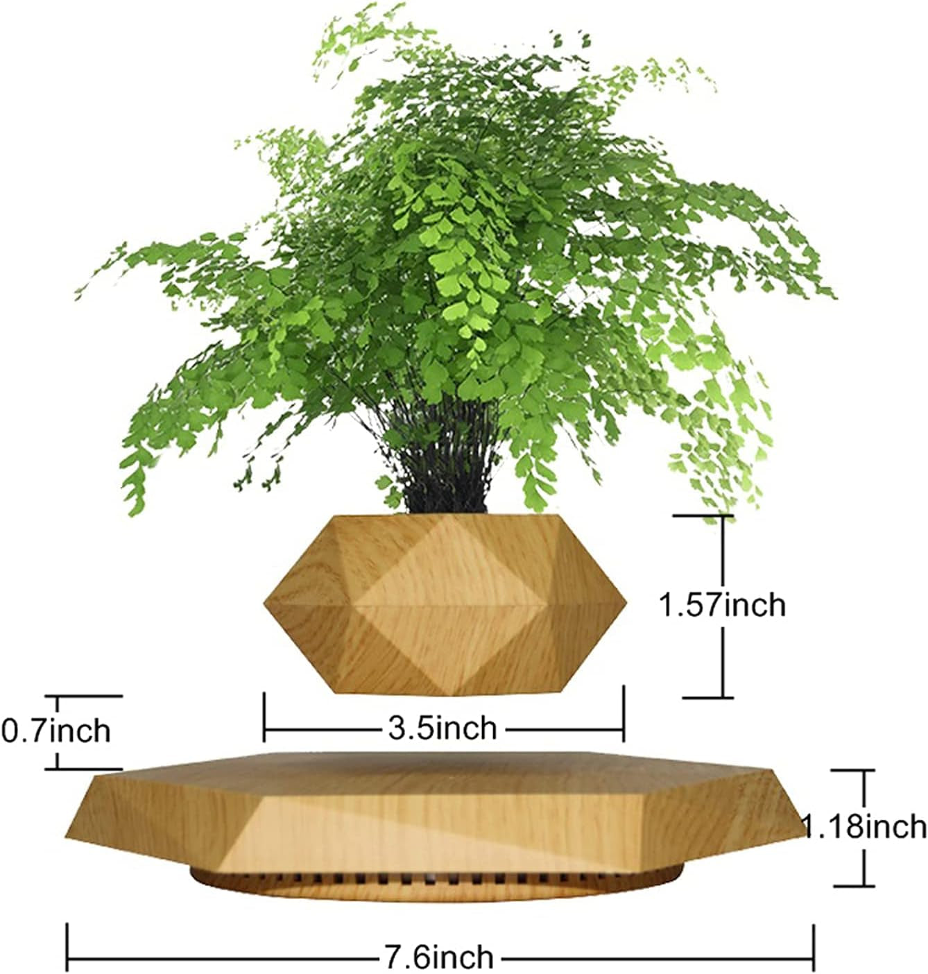 Magnetic Levitating Bonsai Pot - Rotating Floating Planter for Succulents and Decorative Plants, Ideal for Home and Office (Wood Finish)