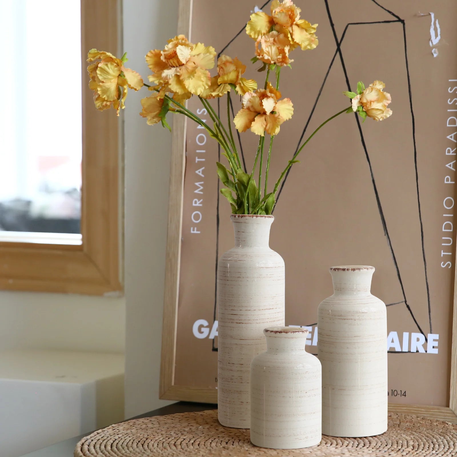 Chic Set of 3 Distressed White Ceramic Vases (5.5" - 10") for Stylish Home Decor